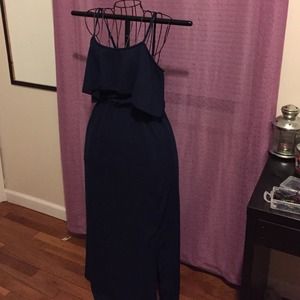 Chiffon side slit spaghetti straps maxi dress