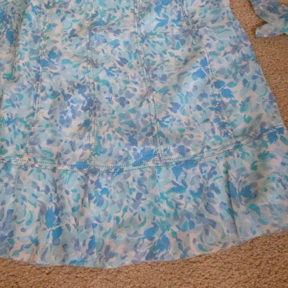 100% silk lined skirt/top floral baby blue hues - Picture 3 of 4