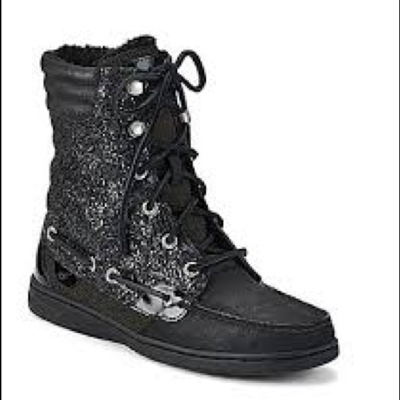 *First offer wins* Black Sparkly Sperry Boots