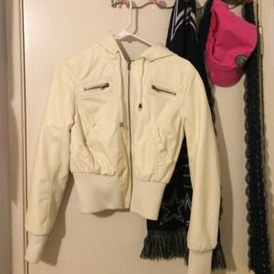 White/tan leather zip jacket