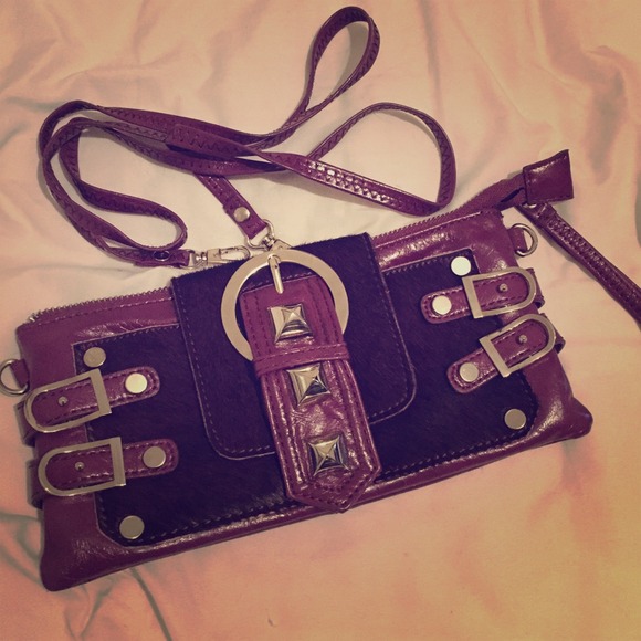 Nicole Lee Plum Faux Fur Leather Clutch