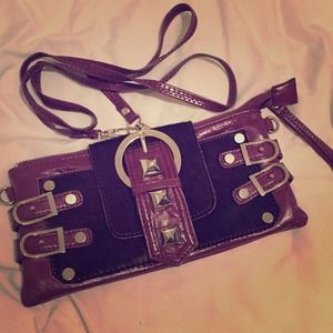 Nicole Lee Plum Faux Fur Leather Clutch