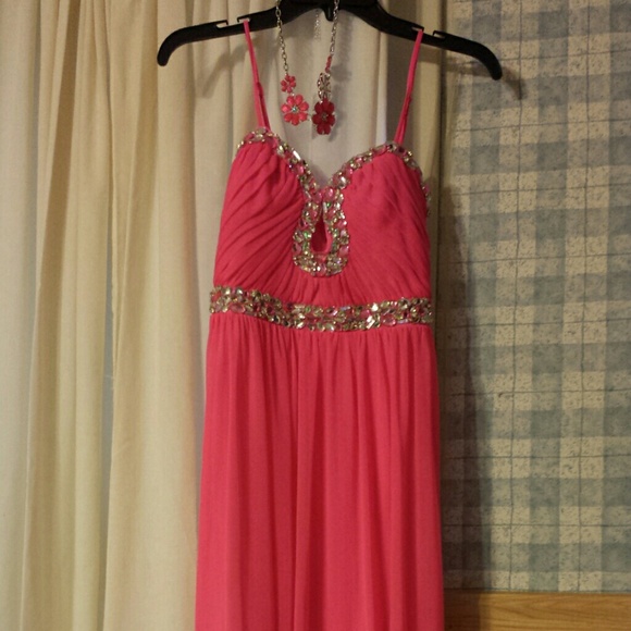 Neon pink high low homecoming dress