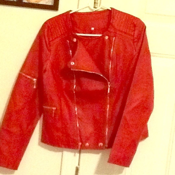 RED FAUX LEATHER JACKET SIZE XXL BUT RUNS SMALLER