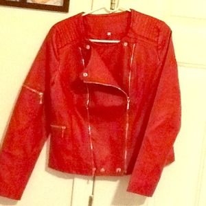 RED FAUX LEATHER JACKET SIZE XXL BUT RUNS SMALLER