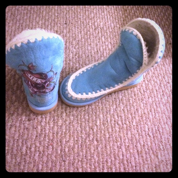 Blue and white boots