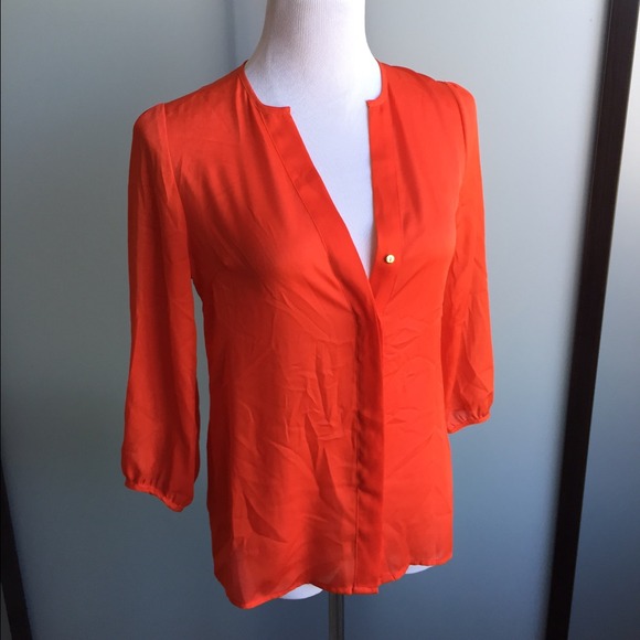 Sold! H&M Orange silky blouse with gold buttons - Picture 2 of 4