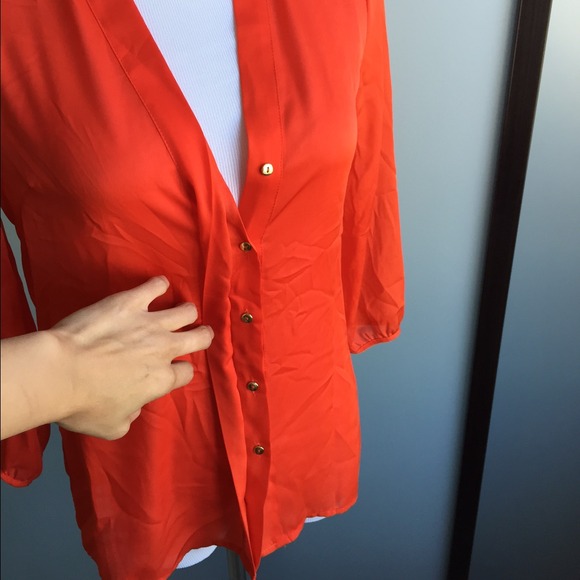 Sold! H&M Orange silky blouse with gold buttons - Picture 4 of 4