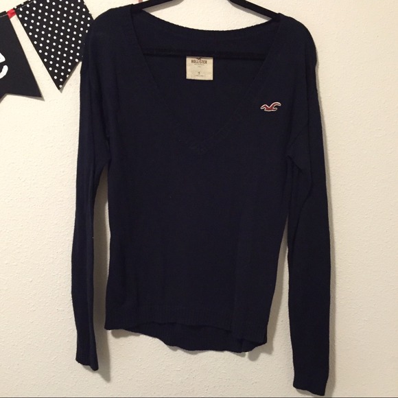 Hollister Navy Blue V-Neck Top