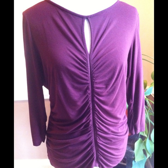 Aubergine shirred 3/4 sleeve blouse