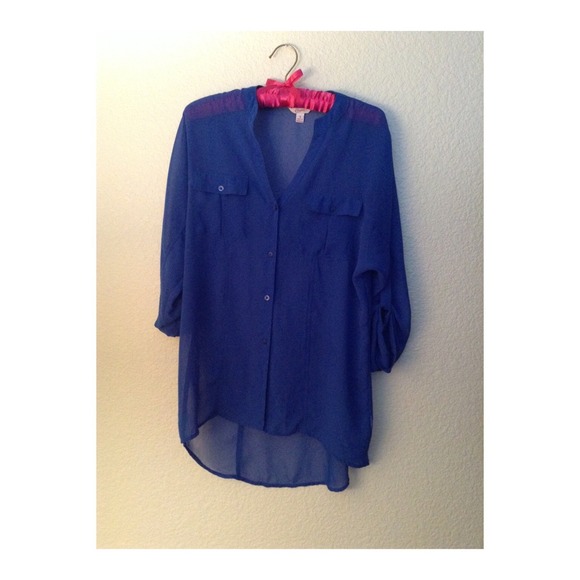 Blue shear button up blouse