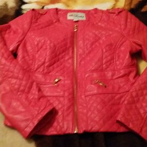 Hot pink quilted jacket large leather