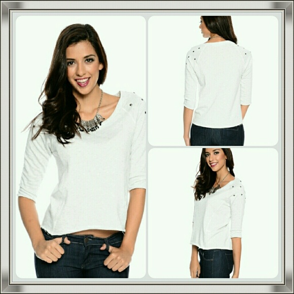 Lt. Heather Grey studded shoulder top SzL NWT