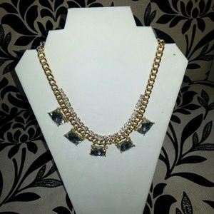New gold with clear stone square necklace