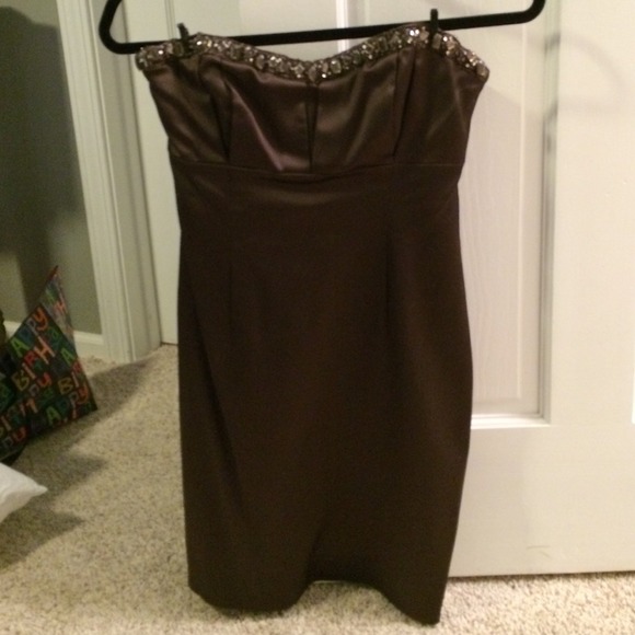 Strapless, brown David Meister cocktail dress