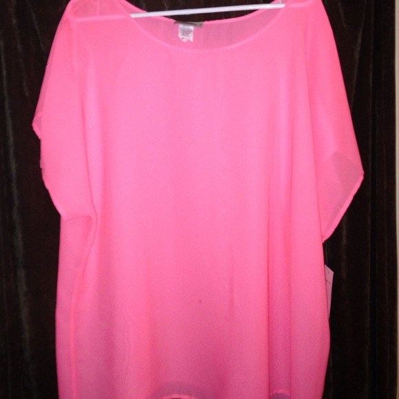 Plus size flowy sheer top! Coral pink.