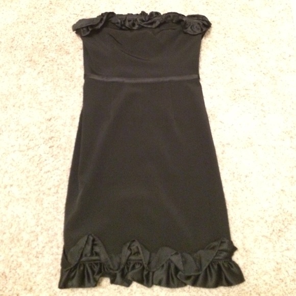 Strapless, black cocktail dress