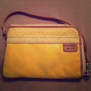 Yellow Fossil key-per wristlet