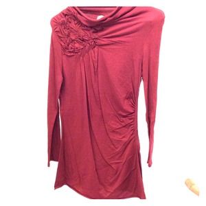 Blowout!  $5 Unique shoulder ruche top, burgundy