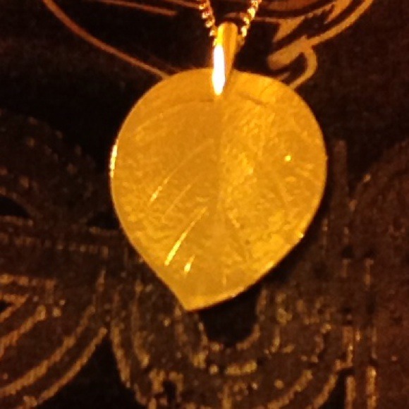 Gold colored solid leaf necklace - Picture 2 of 4