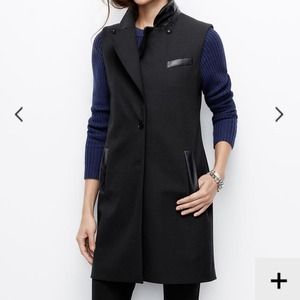 NWT Ann Taylor Faux Leather Trim Crepe Vest