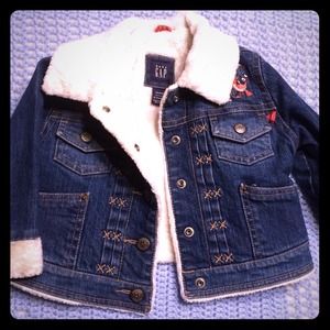Baby Gap girls denim fur lined jacket. 12-18 month