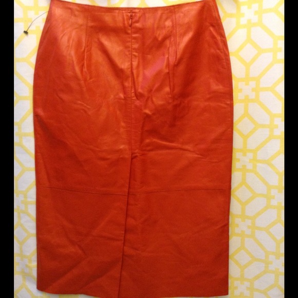 High Waisted Red Leather Pencil Skirt - Picture 2 of 4