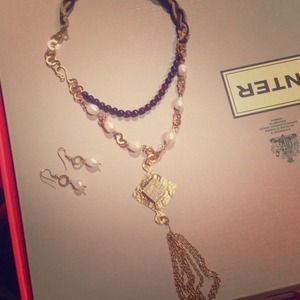 NWOT Brown Gold Necklace and Earring Set