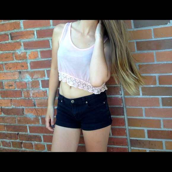 Cute light pink crop top with crochet trim!