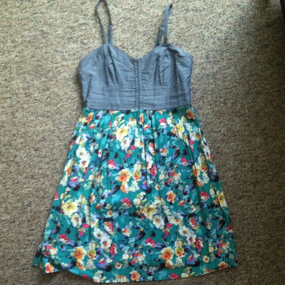 Floral & Denim Sweetheart Dress