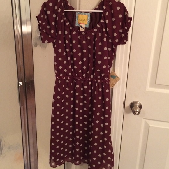 burgundy and white polka dot dress