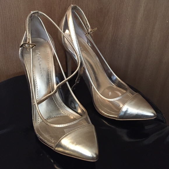 BCBGeneration Clear & Gold Heels