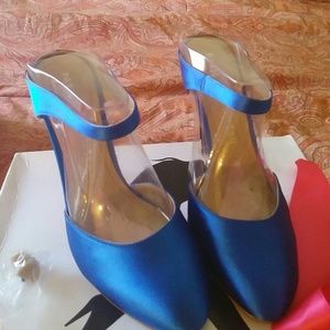 Blue Satin shoes with silver heel. So sexy