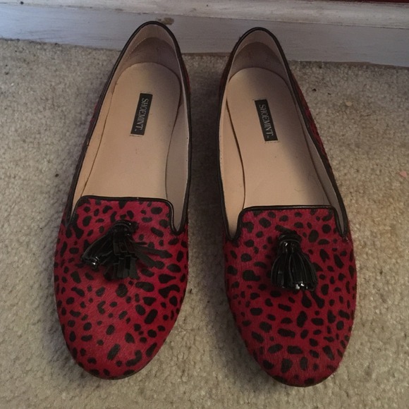 Cow hair red leopard flats