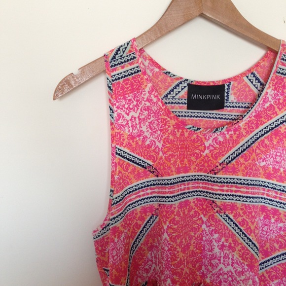MINKPINK Pink tribal smocked dress - Picture 2 of 4
