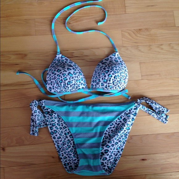 Reversible Mint Stripes and Cheetah Bikini