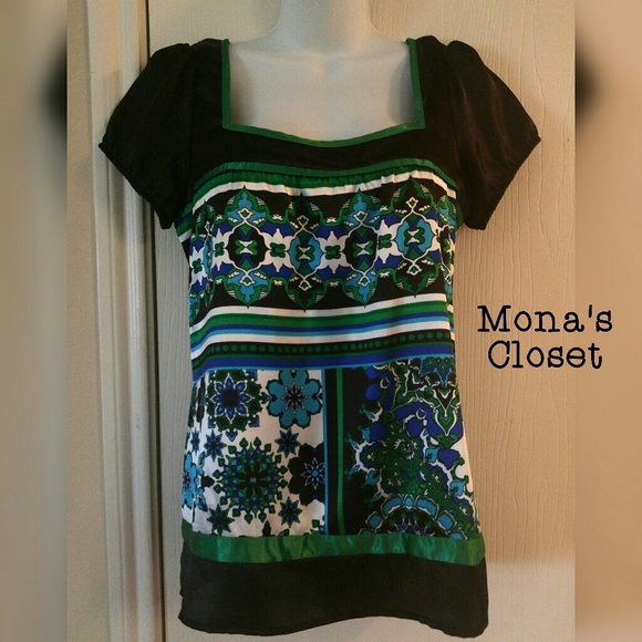 AB Studio Tops - Black & Green AB Studio Blouse