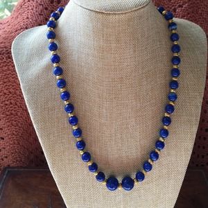 Vintage blue and gold beaded necklace