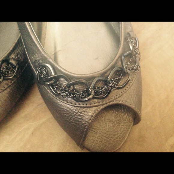 Nicole's open toe silver flats