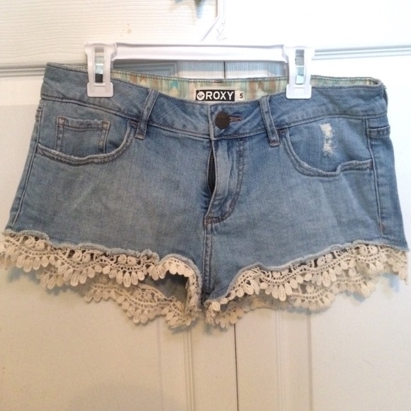 Denim and Crochet Trim Shorts