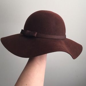 Vintage Brown Wool Wide Brim Hat