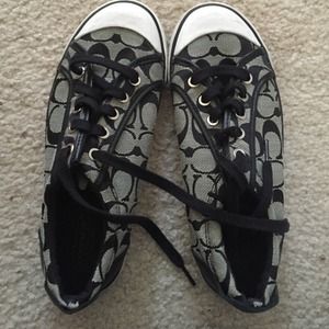 Black, gray and white coach shoes