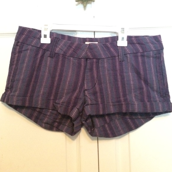 Purple Striped Cotton Shorts