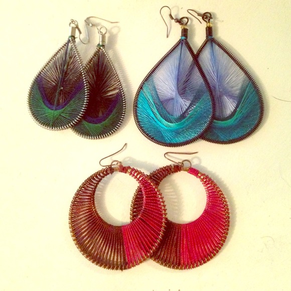 Three pairs or colorful earrings