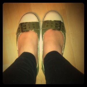 Navy green and white flats