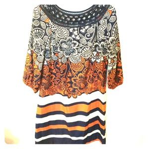 Multicolored Navy, Orange & Tan dress