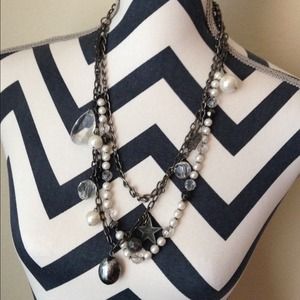 Pearl and gunmetal chain necklace