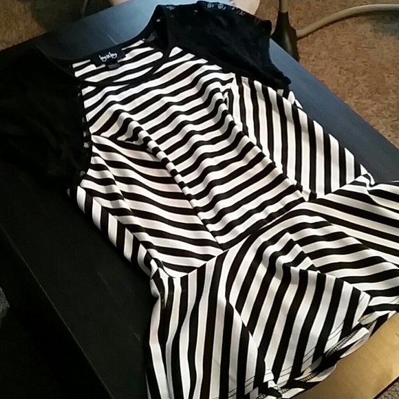 Stripped peplum top with lace shoulders
