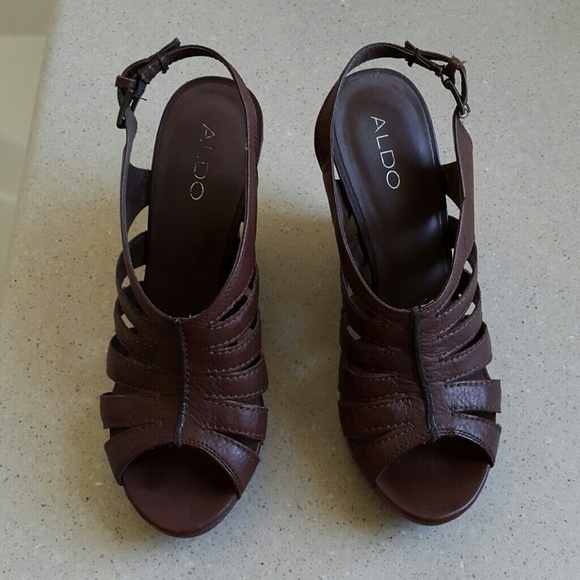 Brown real leather ALDO sandals wedges