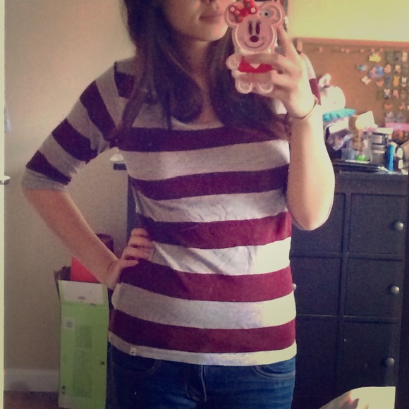 Abercrombie grey and burgundy striped sweater